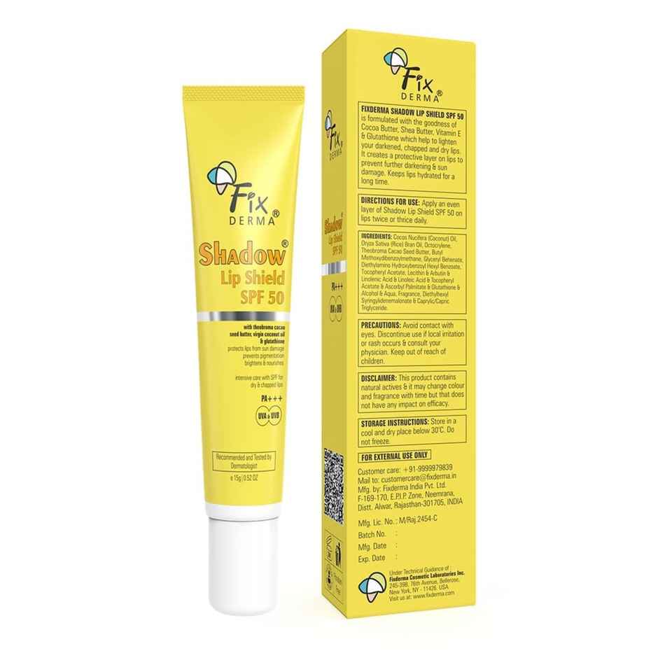 Fixderma Shadow Sunscreen Spf 50+ Pa+++ Gel, Lightweight & No White Cast For Oily Skin (40g) & Fixderma Shadow Spf 50 Lip Shield, Sunscreen Lip Balm Prevents Pigmentation & Sun Damage (15g) Combo
