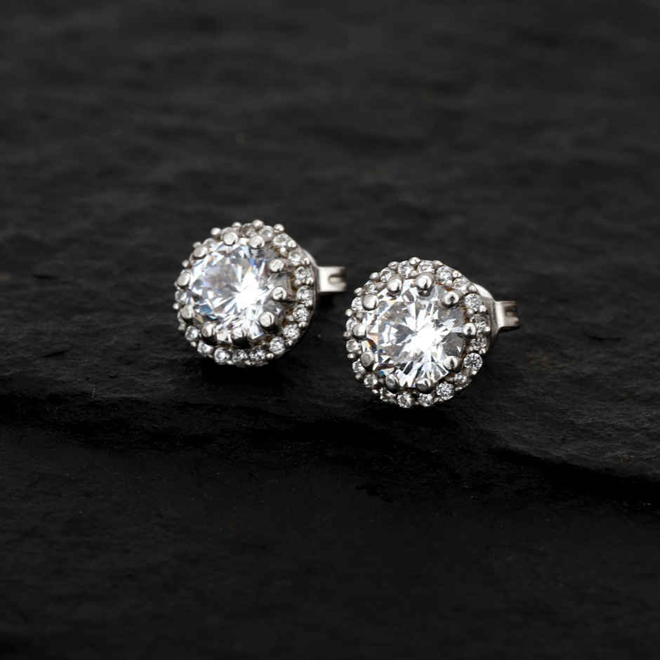 Carlton London Rhodium Plated with CZ Mini Stud Earring | FJE1791