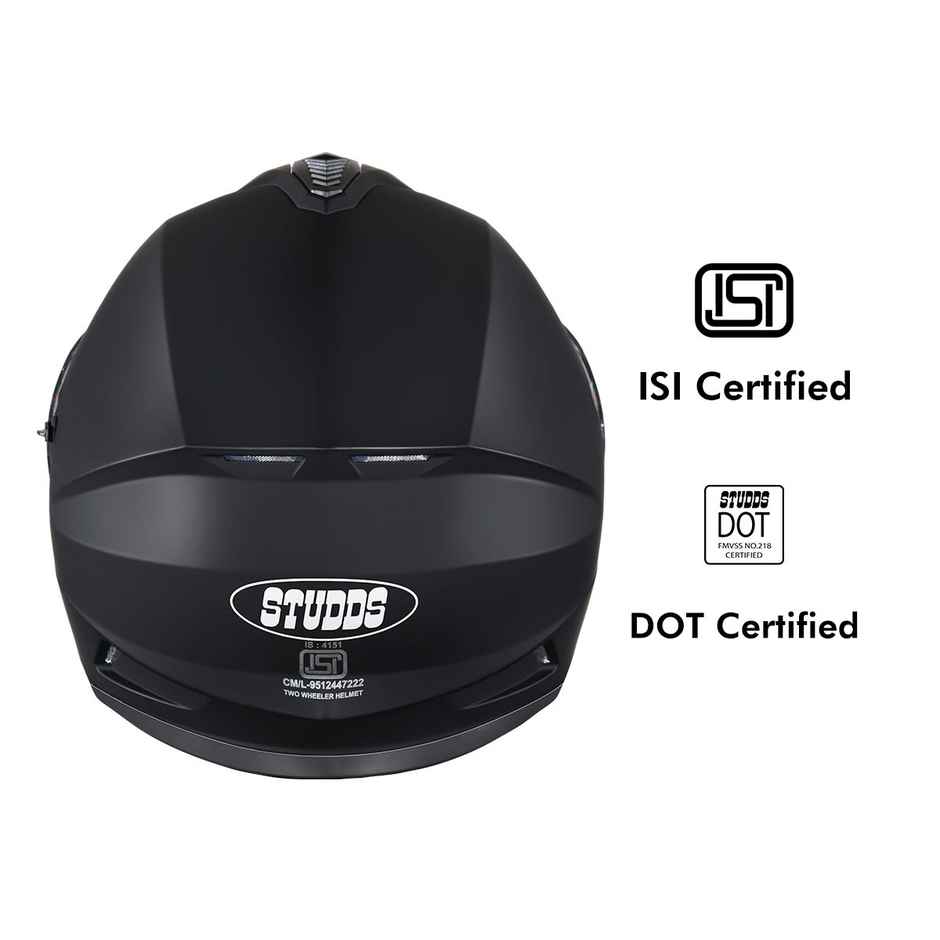 Studds Drifter ISI-DOT Certified Full Face Helmet | Dual Visor & Spoiler |Matt Black - L