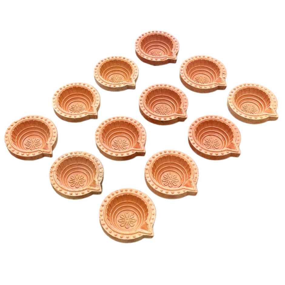 Crafted Morpankh Mitti Diya | Pack of 12 | Clay Diya | DiaCraft