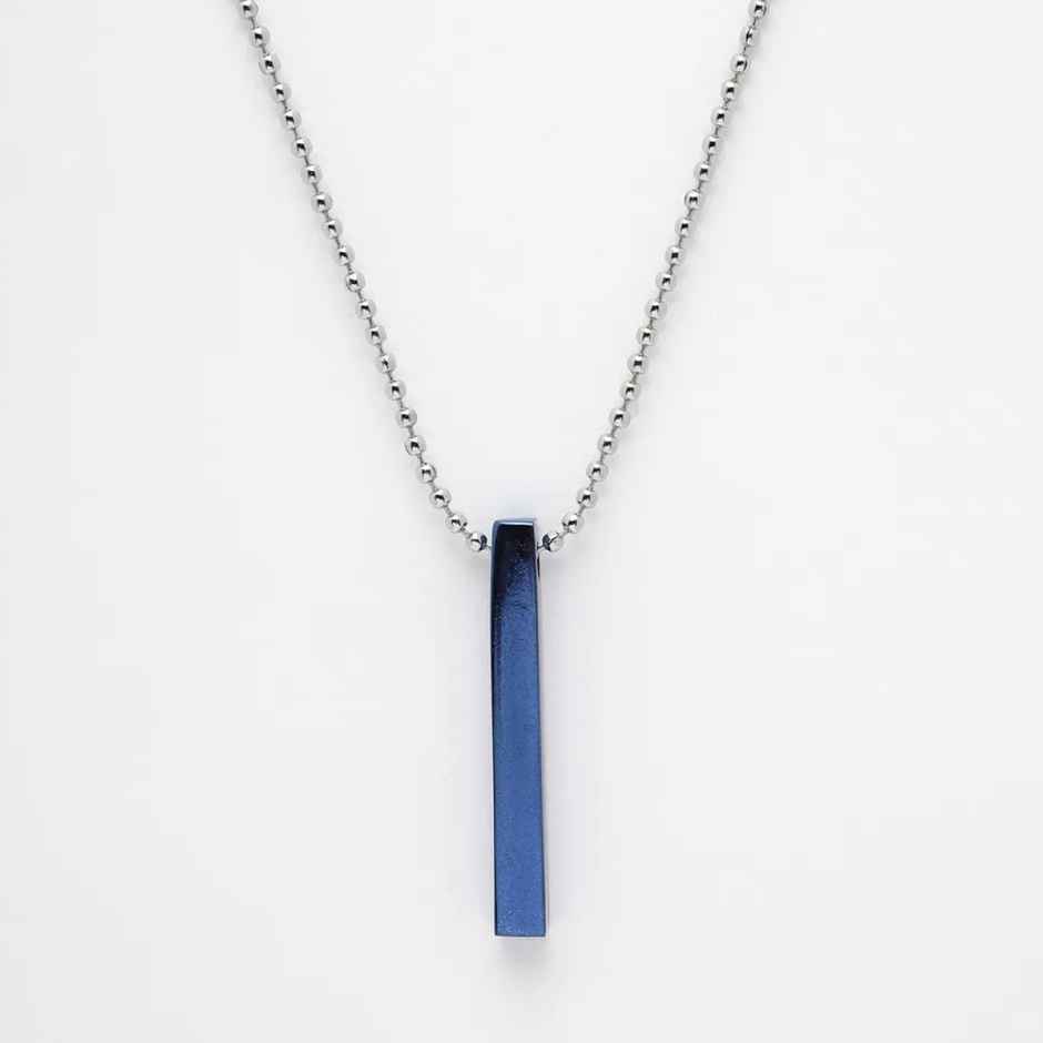 NVR Men's Blue & Silver Plated Geomatric Pendant With Chain | NVR2372