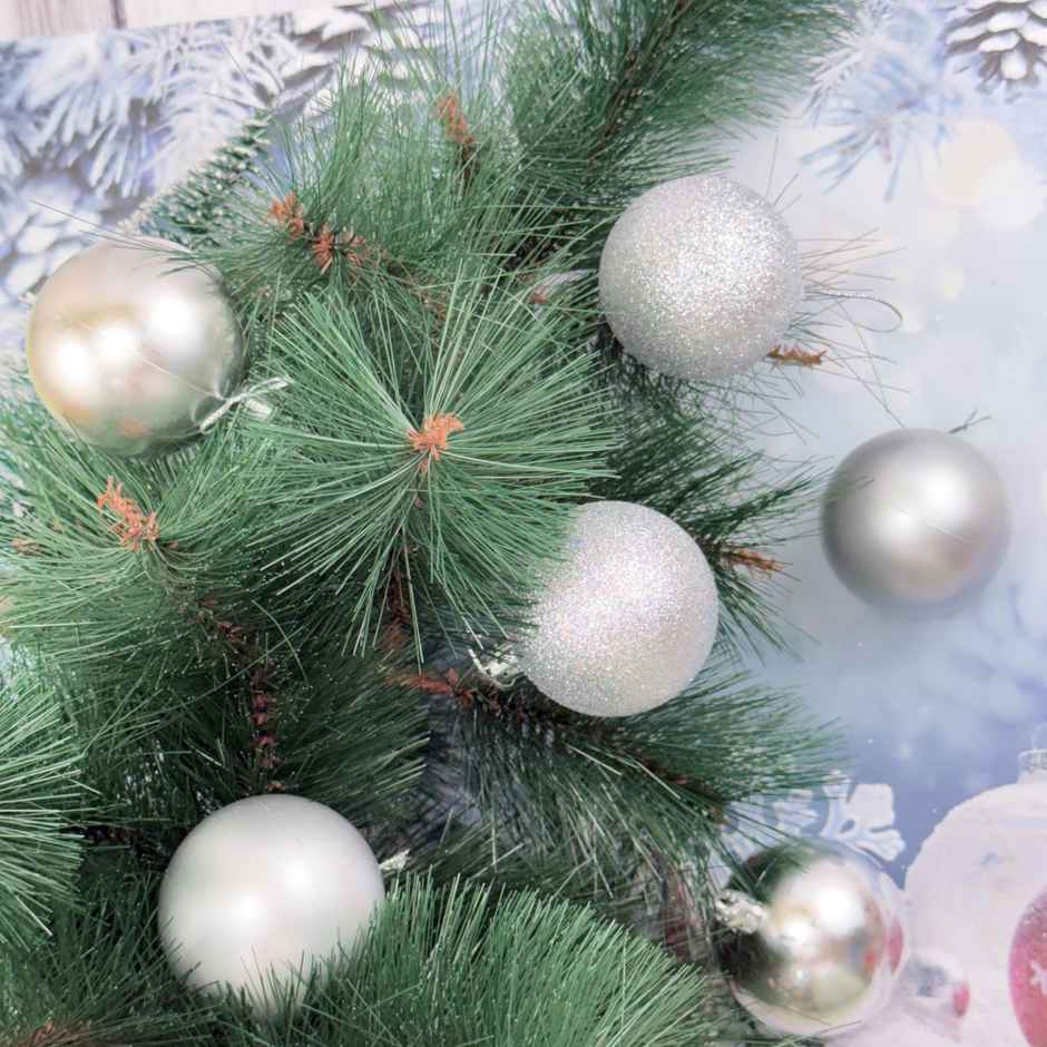 7 cm | 6 pcs Christmas Glitter Matt Shiny Balls Pvc Box Silver | Gullak