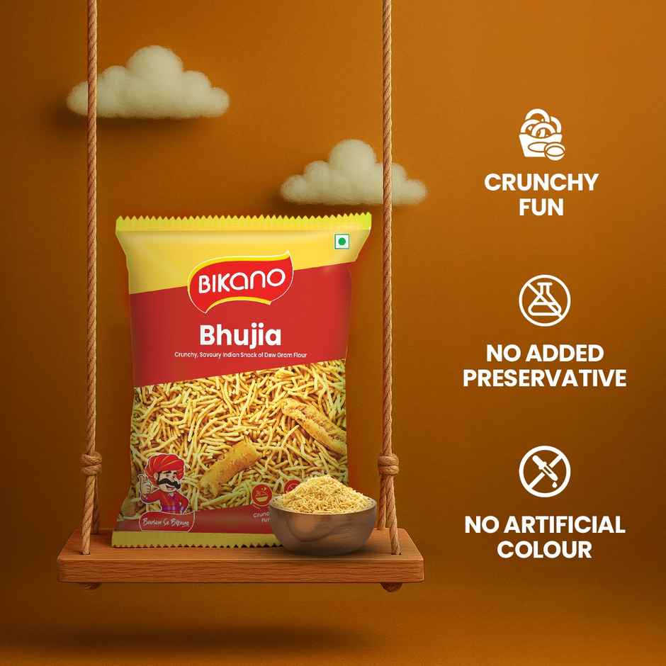 Bikano Bhujia Spicy & Crispy Namkeen | Made with Husked Dew Moth Bean Flour & Chickpea Flour