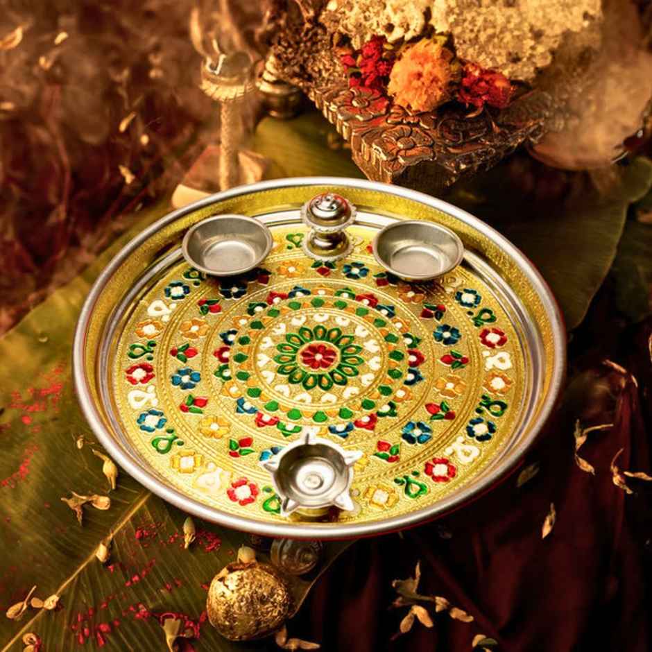 Golden Puja Thali Design | Size 10.75 inch | Divine Vibes