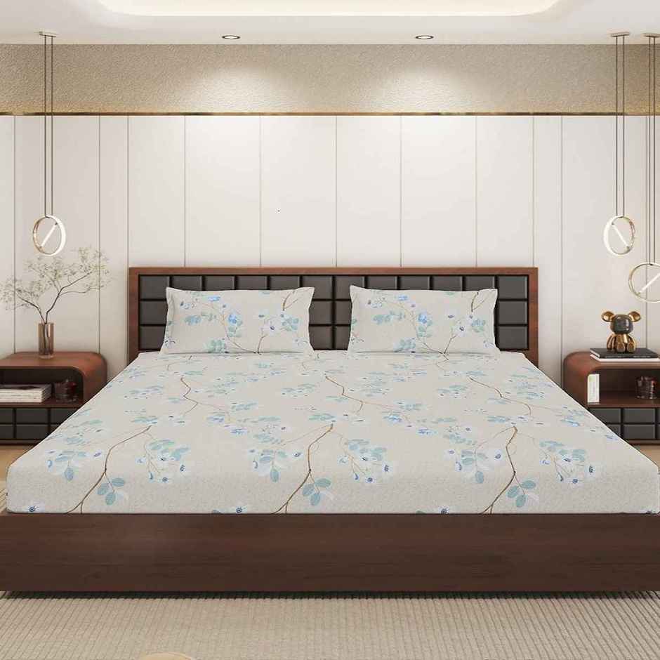 Status Imperial Corner Fitted Bedsheet | Pale Sand Wildflowers | 198 x 182 cm