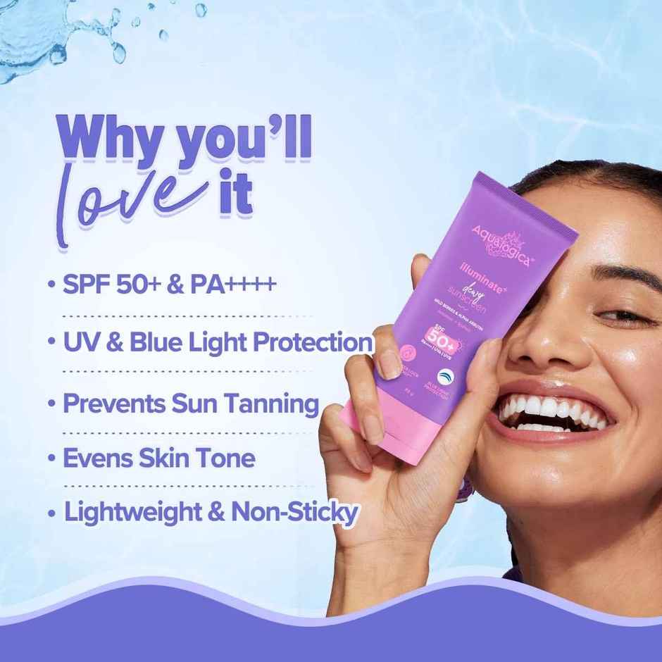 Aqualogica Illuminate+ Dewy Lightweight Sunscreen Gel SPF 50+ PA++++ for All Skin Types | Tested On GenZ