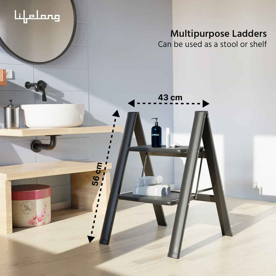 Lifelong 2 Steps Stee | Foldable | Portable Stairs | Two Step Stool | 50 Kg Capacity
