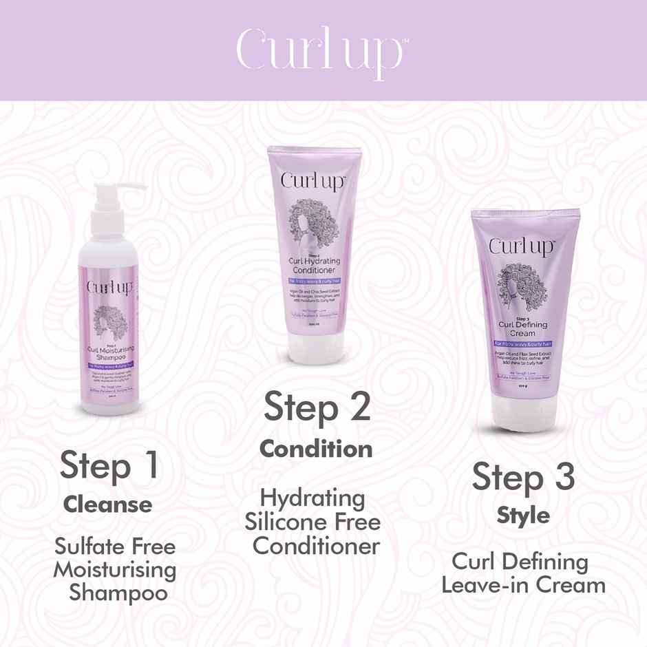 Curl Up Curl Care Bundle With Curly Hair Shampoo, Conditioner And Leave In Curl Defining Cream
