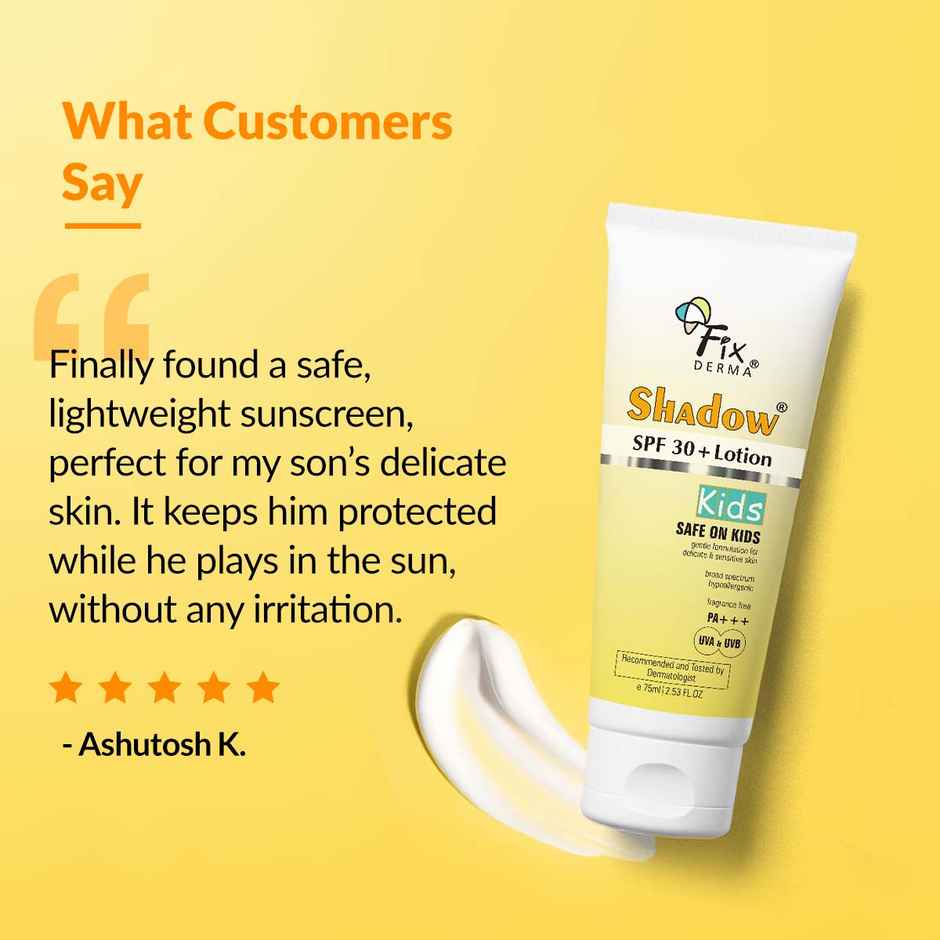 Fixderma Shadow Kids Sunscreen SPF 30+ PA+++ Lotion, Lightweight, UVA-UVB Protection