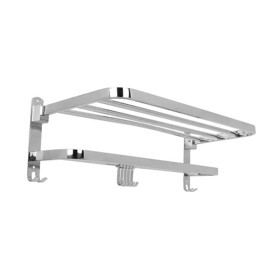 Hindware Stainless Steel Folding Towel Rack And Shelf For Bathroom| With Chrome Finish