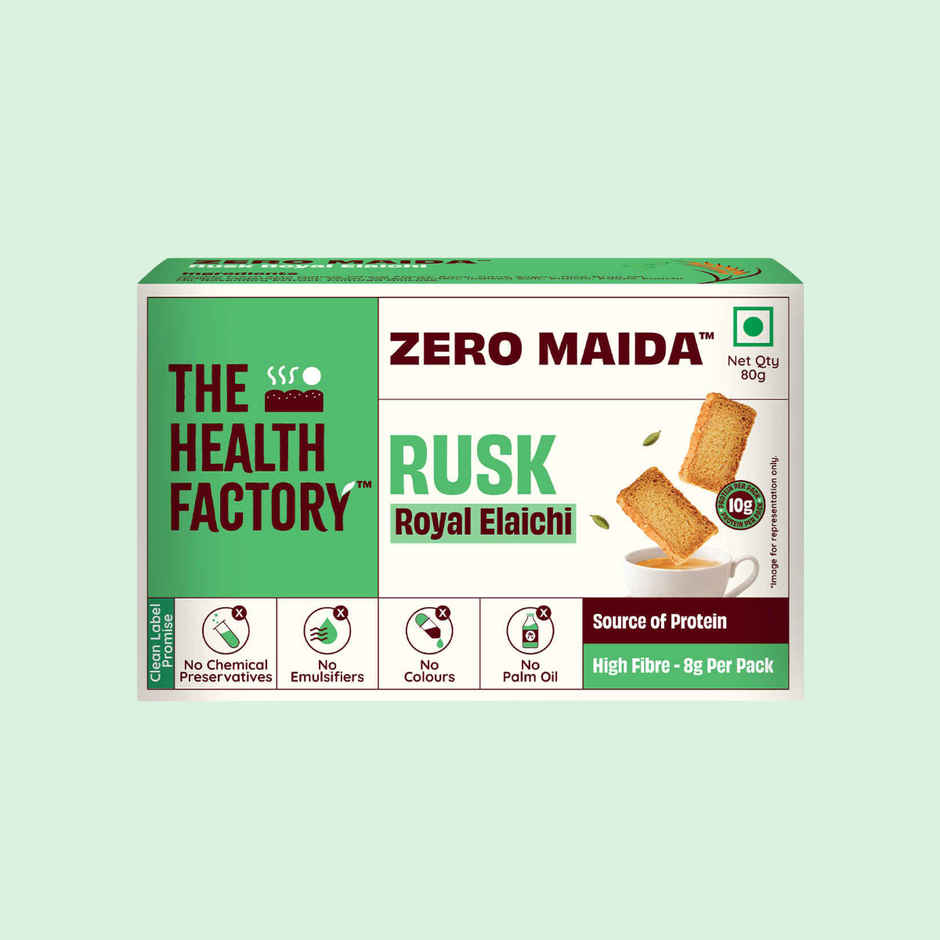 The Health Factory Elaichi Rusk | Zero Maida | Source of Protein & Fibre | Wheat Rusk Toast | Tea Time Snack