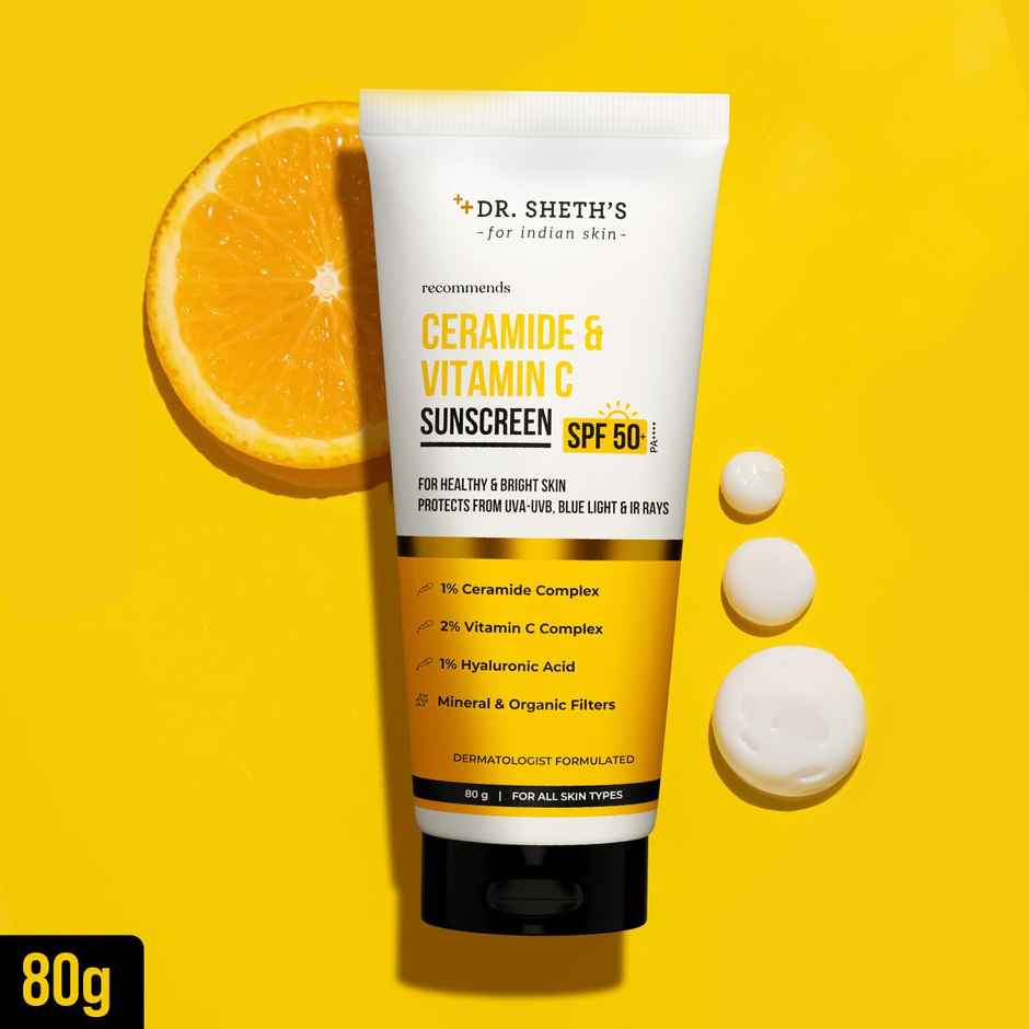 Dr. Sheth'S Ceramide & Vitamin C Sunscreen Spf 50 Pa+++ No White Cast For All Skin Type