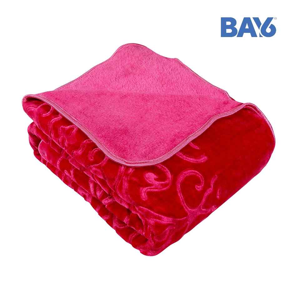 BAY6 Supersoft Luxury Embossed Lightweight Mink Double Bed Blanket | 220 x 230 cm - Red