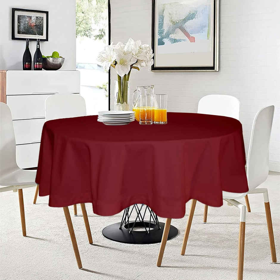 Lushomes Table Cloth - Cotton Maroon | 40 inch Round | 2 Seater Round/Oval