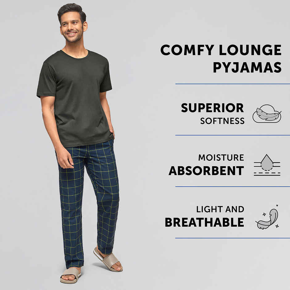XYXX Checkmate 100% super combed cotton Checks Pyjama Relaxed Fit | 2 Side pockets | Navy- XL