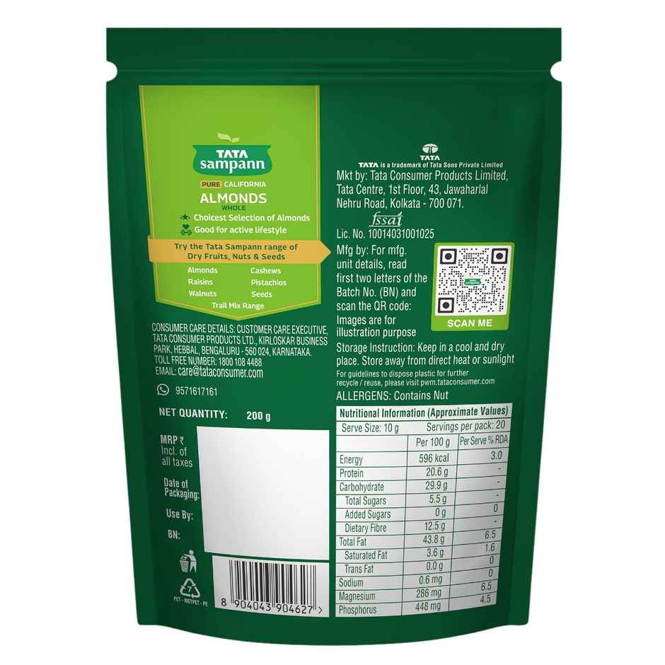Tata Sampann Totally Pure California Almonds/Badam Giri | Whole Premium Quality