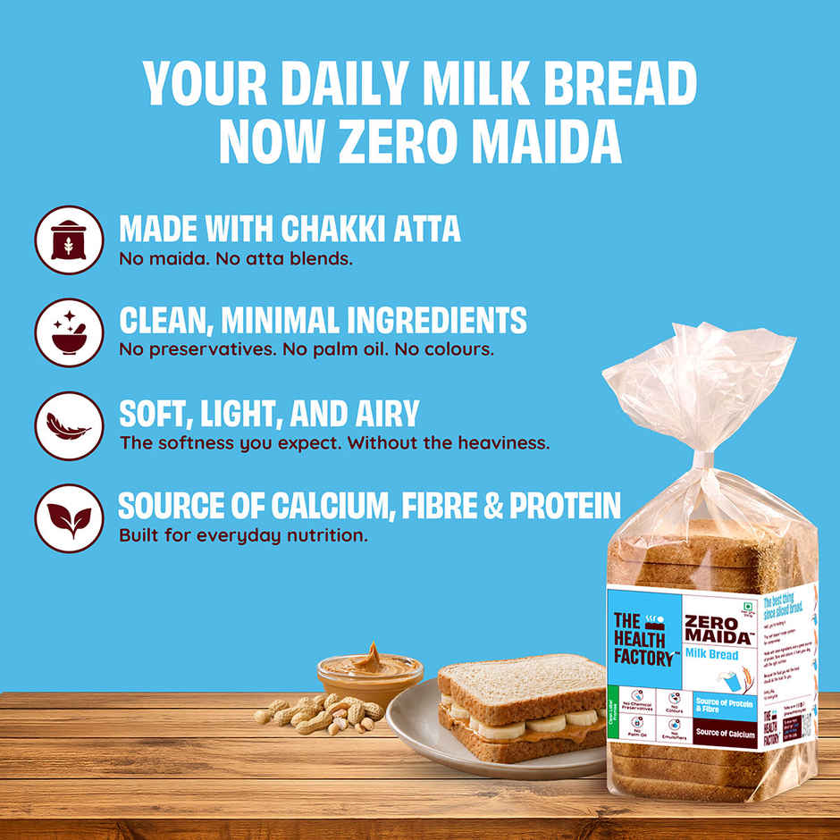 The Health Factory Milk Bread | Zero Maida | Source of Calcium & Fibre | Whole Wheat Bread