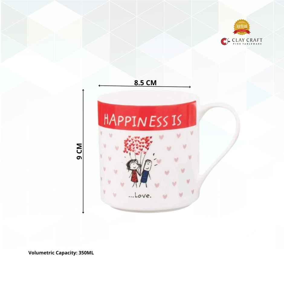 Clay Craft Fine Ceramic Happiness Love Milk/Coffee Mug 1 Piece - 350 ml