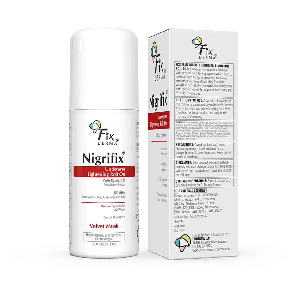 Fixderma 6% AHA Nigrifix Underarm Velvet Musk Roll On, Exfoliates & Brightens Skin