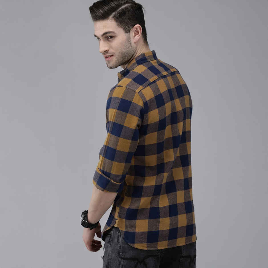 The Bear House Men Slim Fit Checked Shirt - Tonic | Rust and Navy | S