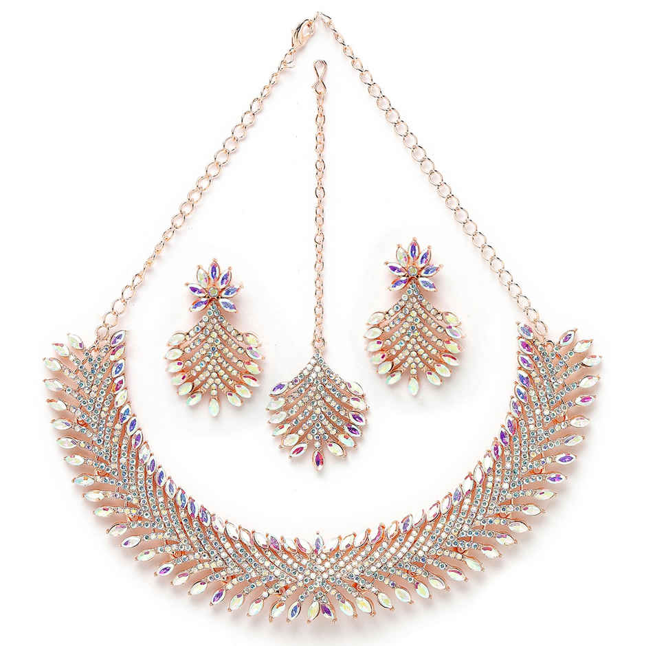 Sukkhi Graceful Rose Gold Plated Rose Gold Stone Studded Choker Necklace Set