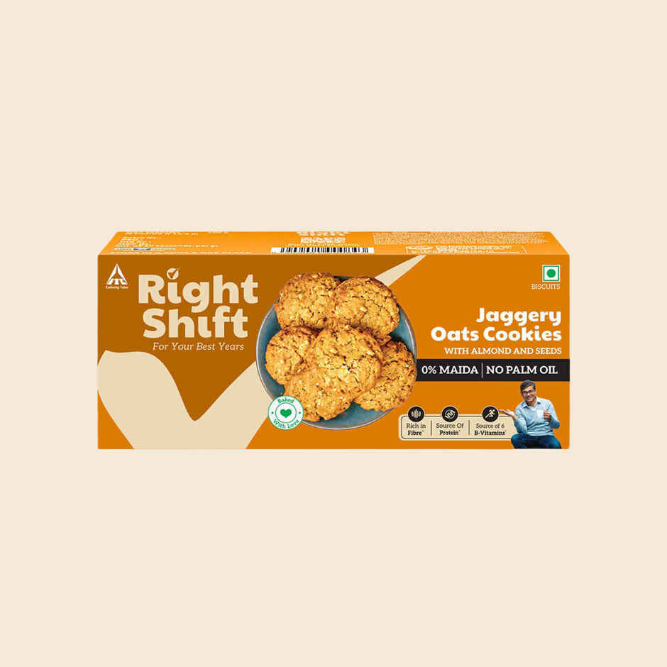Right Shift Jaggery Oats Cookies | No Palm Oil, 0% Maida, Digestive Biscuits, Healthy Snack
