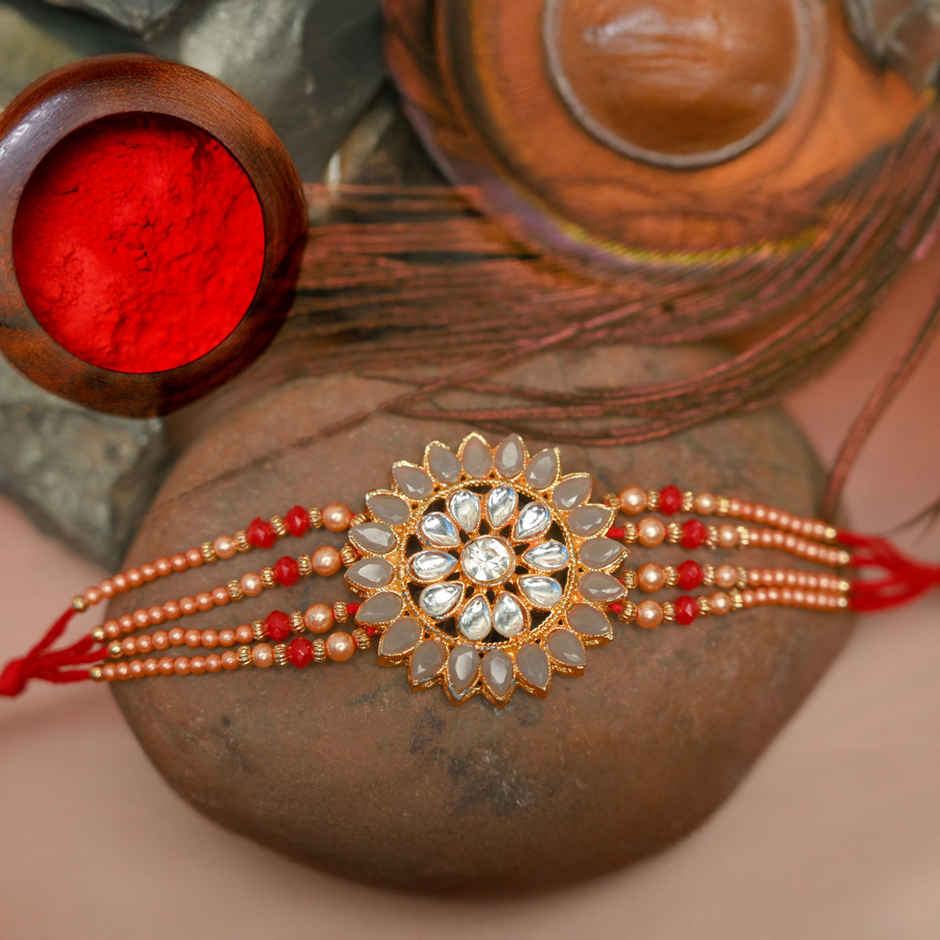 Aurum Baahubali Floral Kundan Rakhi - Majestic Design