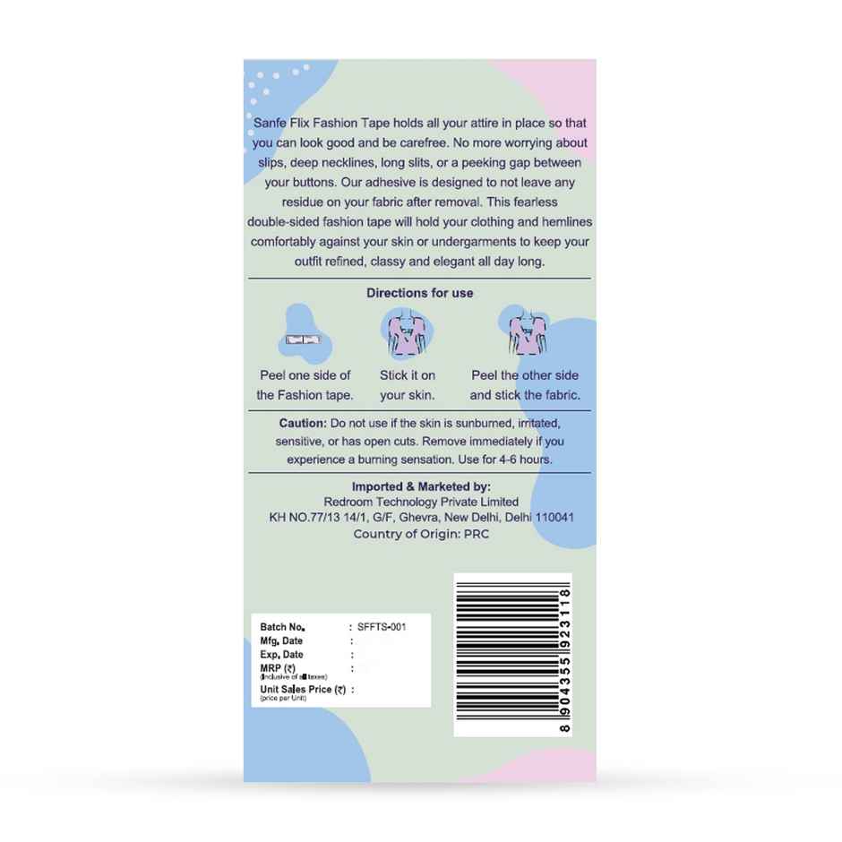 Sanfe Flix Fashion Tape for Body and Clothing | Double Sided | Hypoallergenic | Fabric Friendly