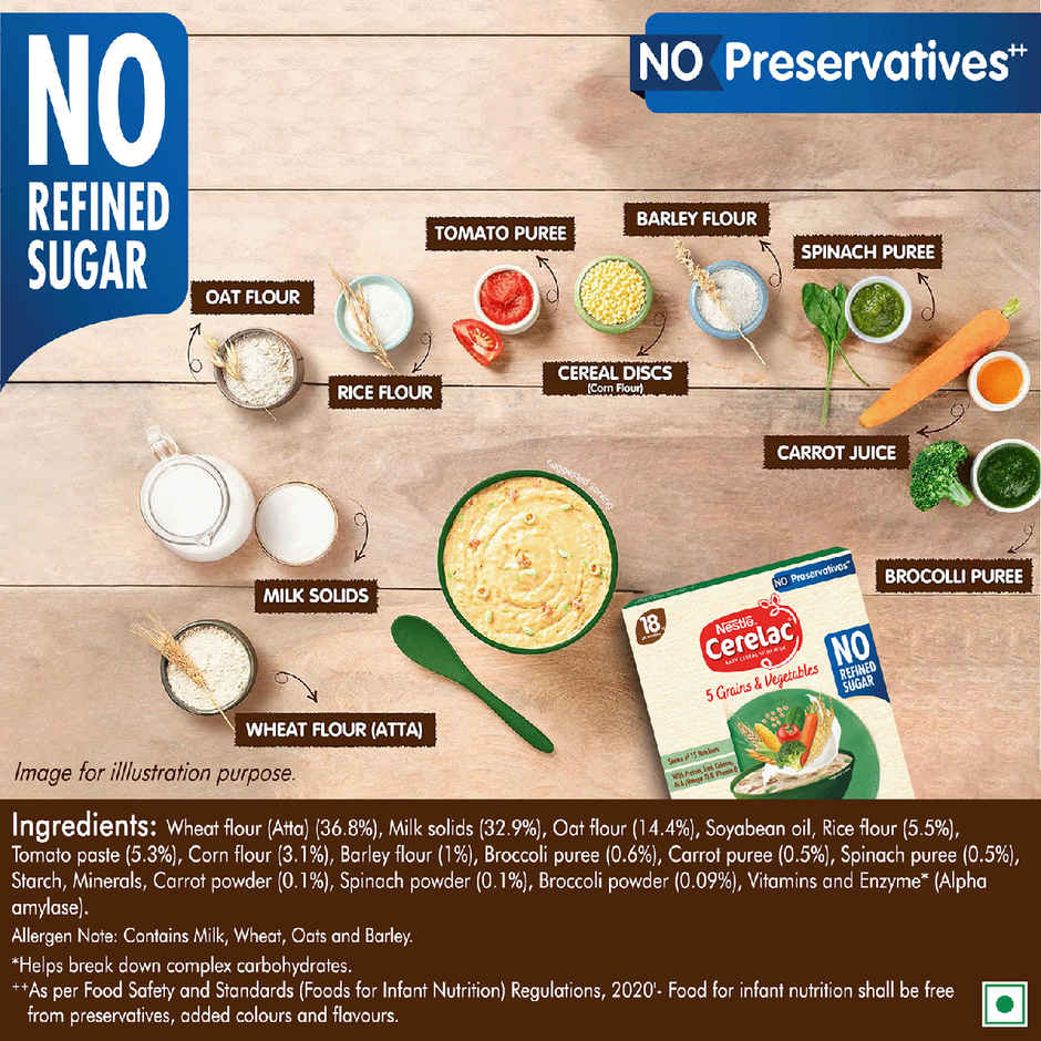 Nestle CERELAC 5 Grains & Vegetables Baby Food Cereal, No Refined Sugar & No Preservatives