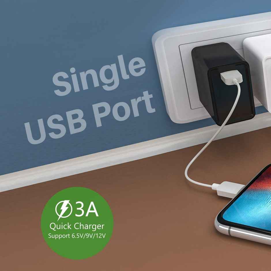 Portronics Adapto ONE POR-1103 3A Fast Charging Adapter with 3M Type C Cable - Black