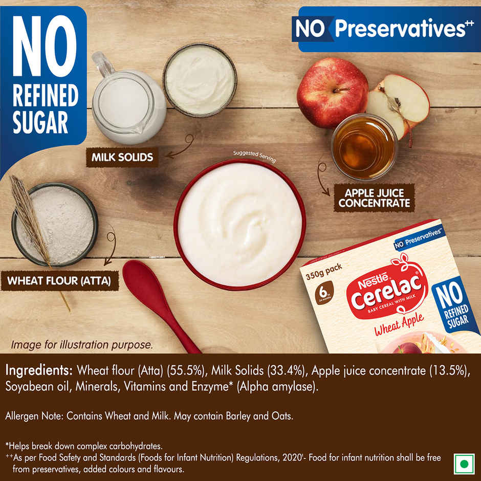 Nestle Cerelac Wheat Apple Baby Food Cereal, No Refined Sugar & No Preservatives, 6 to 24 Months