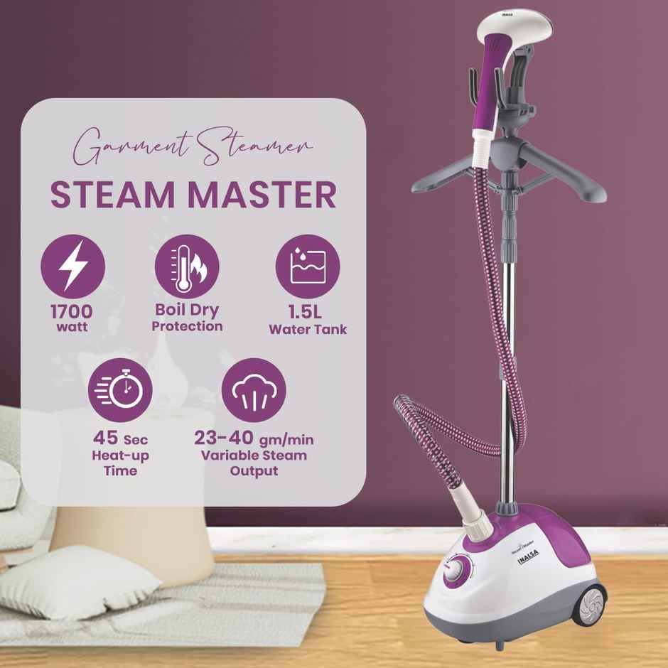 INALSA Standing Garment Steamer Steam Master 1700 W,Variable Control Knob,1.5L Detachable Large Tank