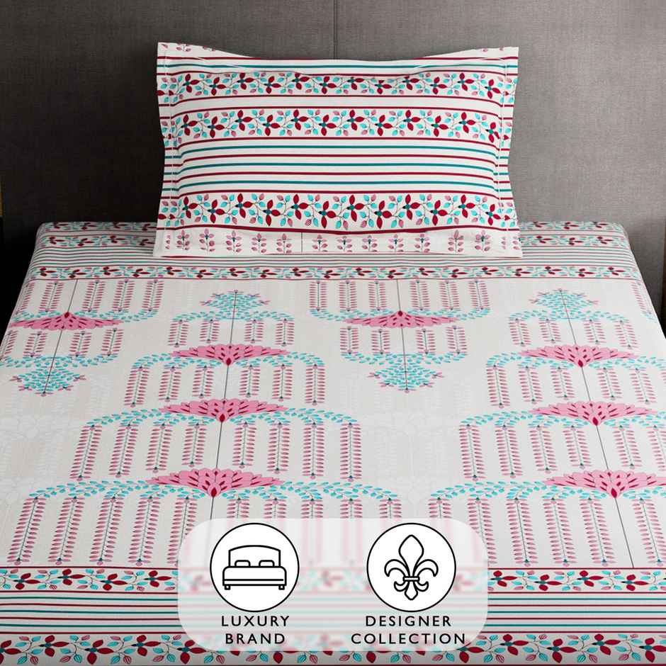 Story@Home 160 TC Microfiber Single Floral Flat Bedsheet | Multicolor