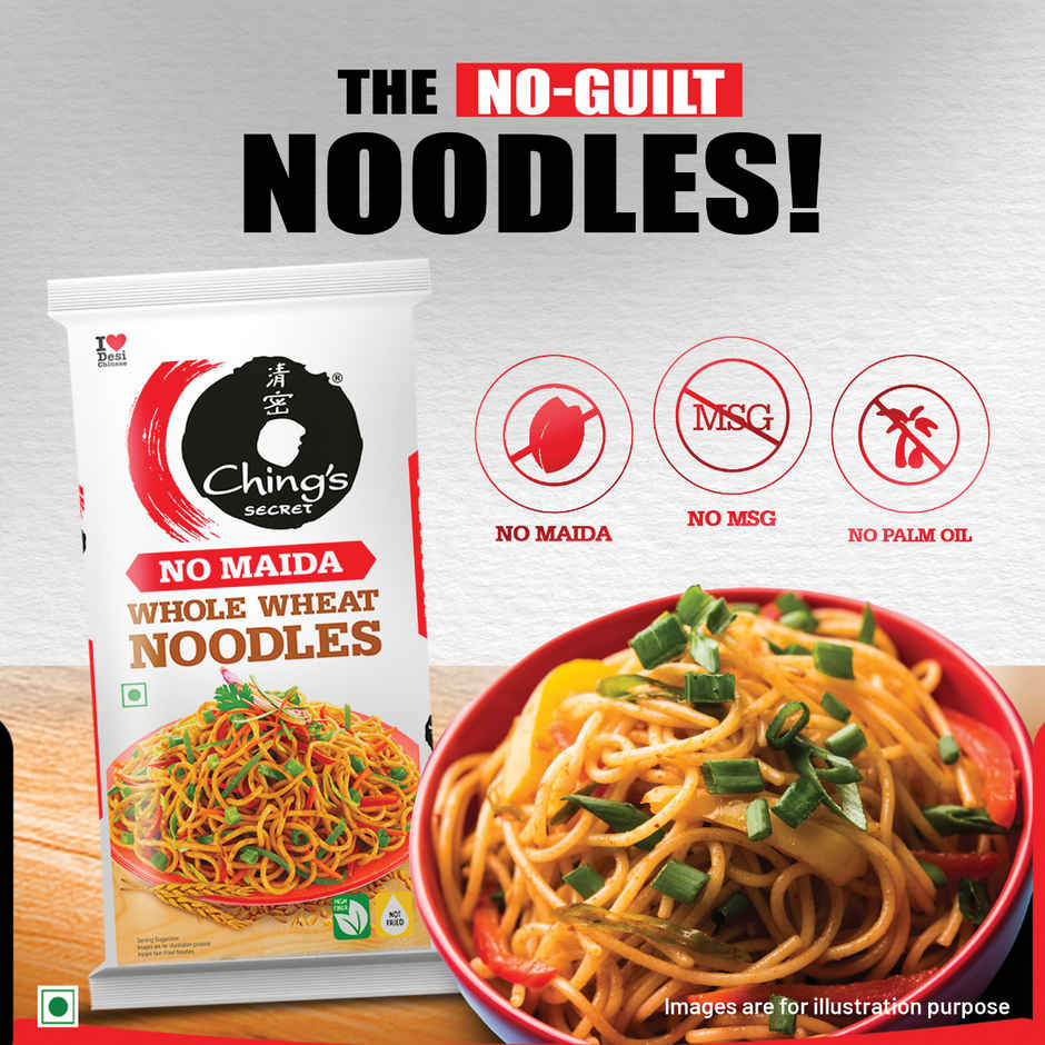 Ching's Secret Whole Wheat Noodles | No Maida | Air Dried-Not Fried | High Fiber Atta Noodles