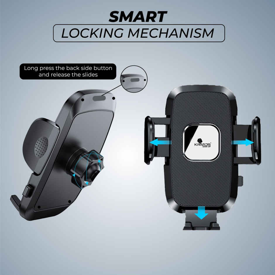 Kratos Premium Mobile Holder for Car with Back Button Unlocking Mechanism| 360 Degree Rotatable