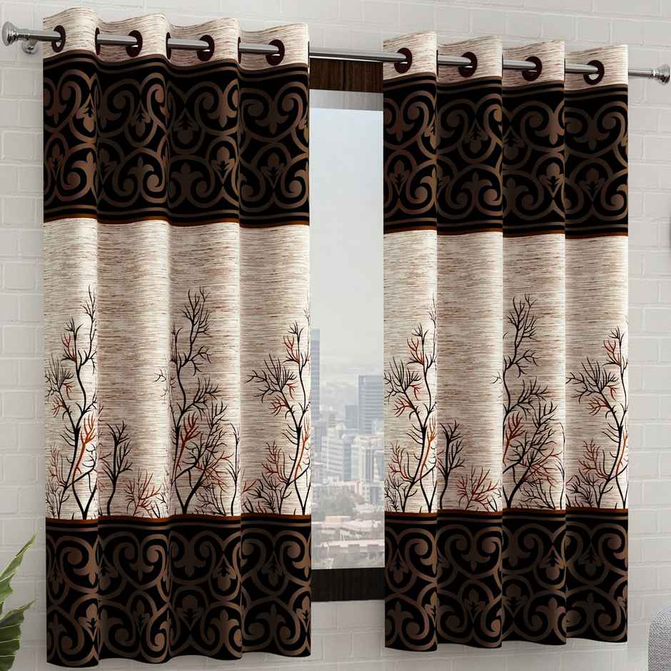 Story@Home 200 GSM Polyester Abstract 2 Piece Window Curtain | Cream & Brown