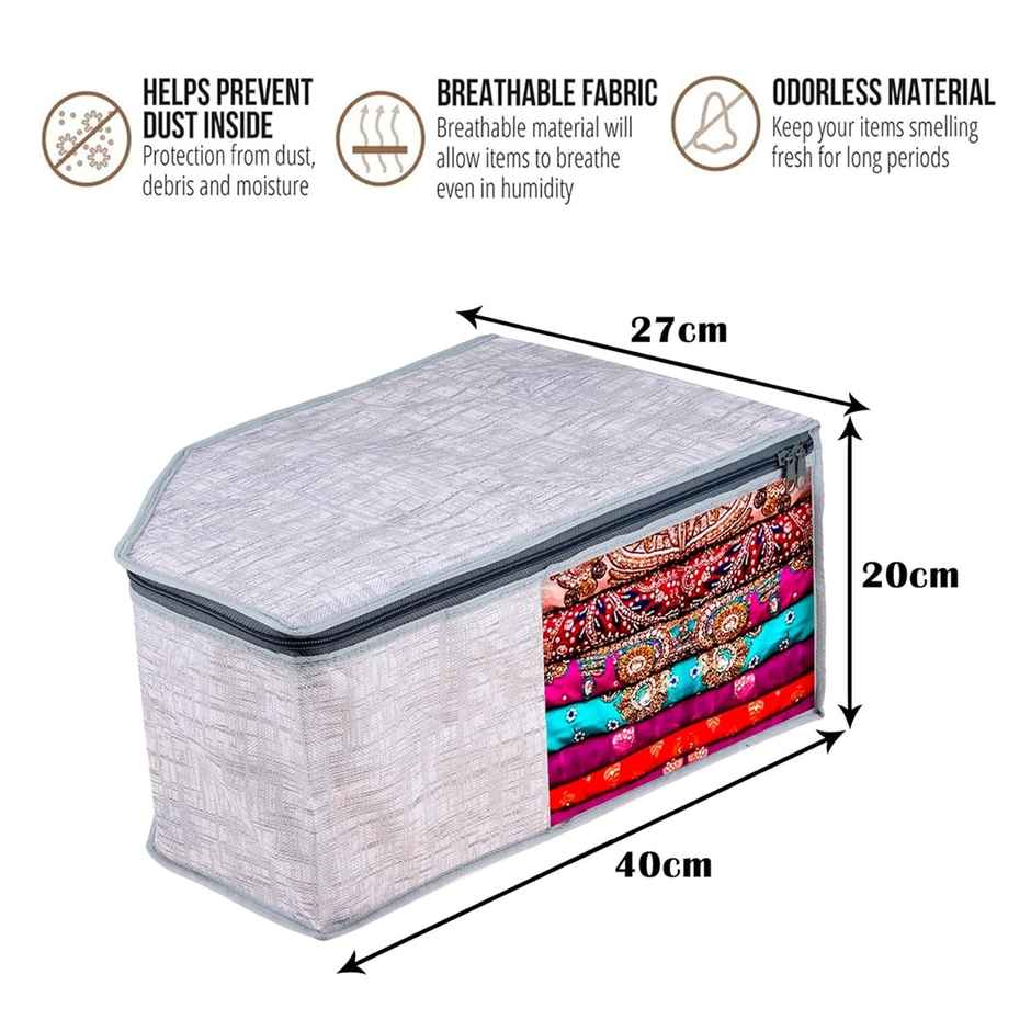 Kuber Industries Jute Printed Blouse Cover|Transparent Window|Clothes Storage Bag|Pack of 3|Gray