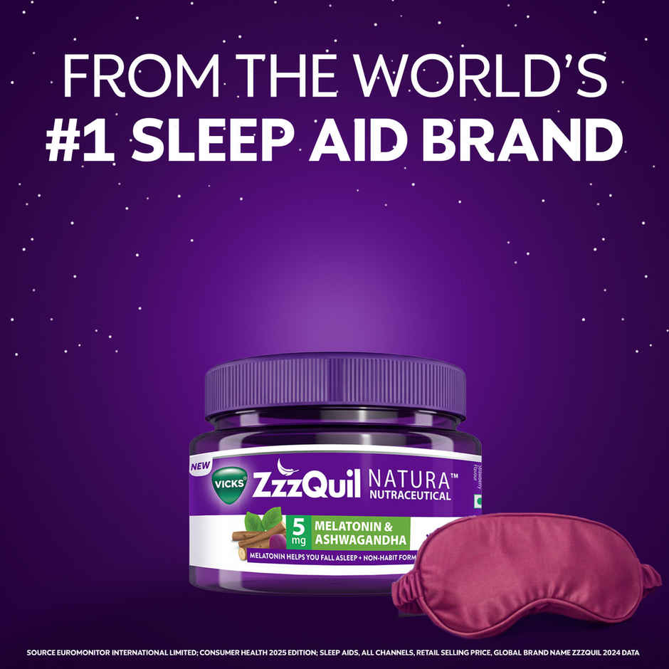 Vicks ZzzQuil Natura 10 Sleep Gummies, 5mg Melatonin + Natural Ashwagandha
