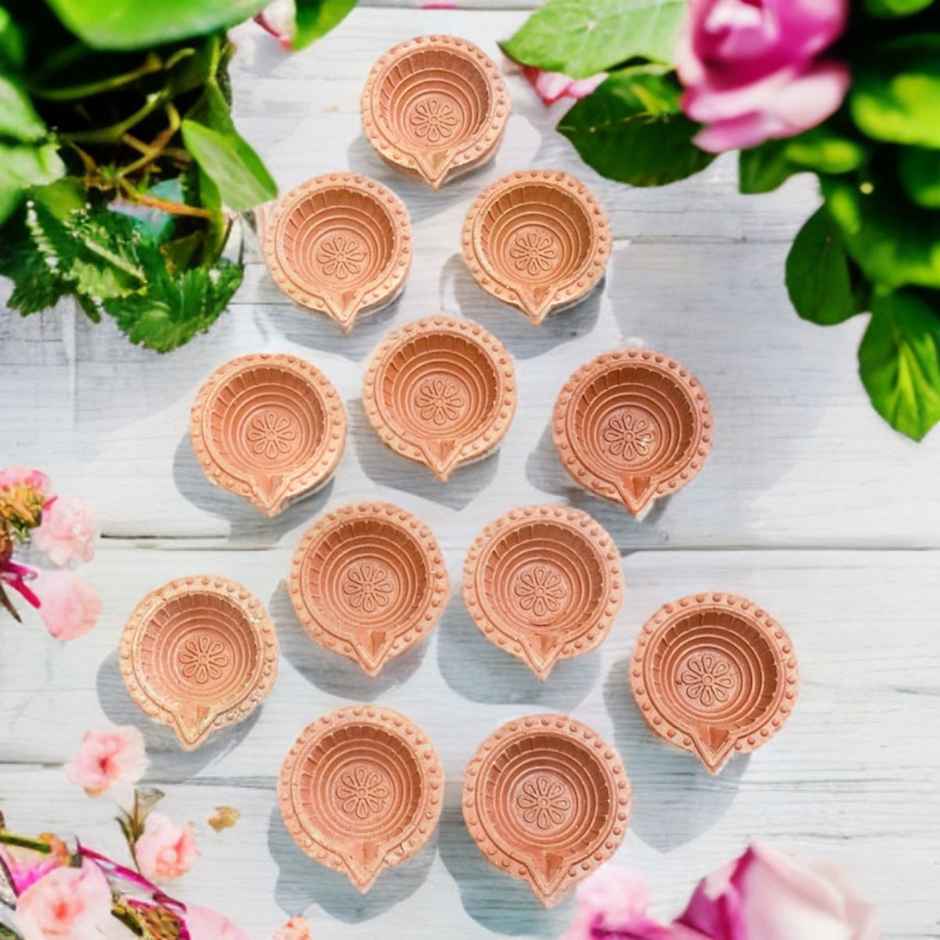 Crafted Morpankh Mitti Diya | Pack of 12 | Clay Diya | DiaCraft