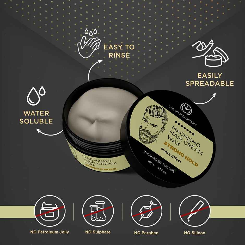 The Man Company Machismo hair cream Wax Stronghold Hair Wax for Men | Up-to 12 Hours Strong Hold | Enriched with Vitamin E & Almond Oil