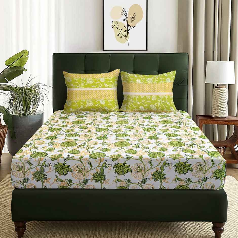 Story@home 144 TC Cotton Double Printed Flat Bedsheet (Green)