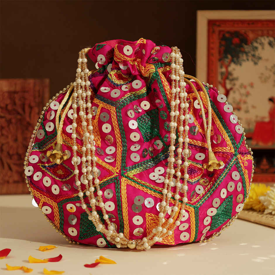 Traditional Potli Bag | Ethnic Festival Pouch | Pink | Oye Happy