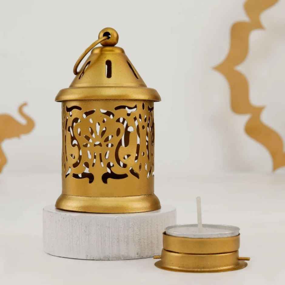 Temple Shaped Tea Light Holder with Candle | Iron | Gold | IGP