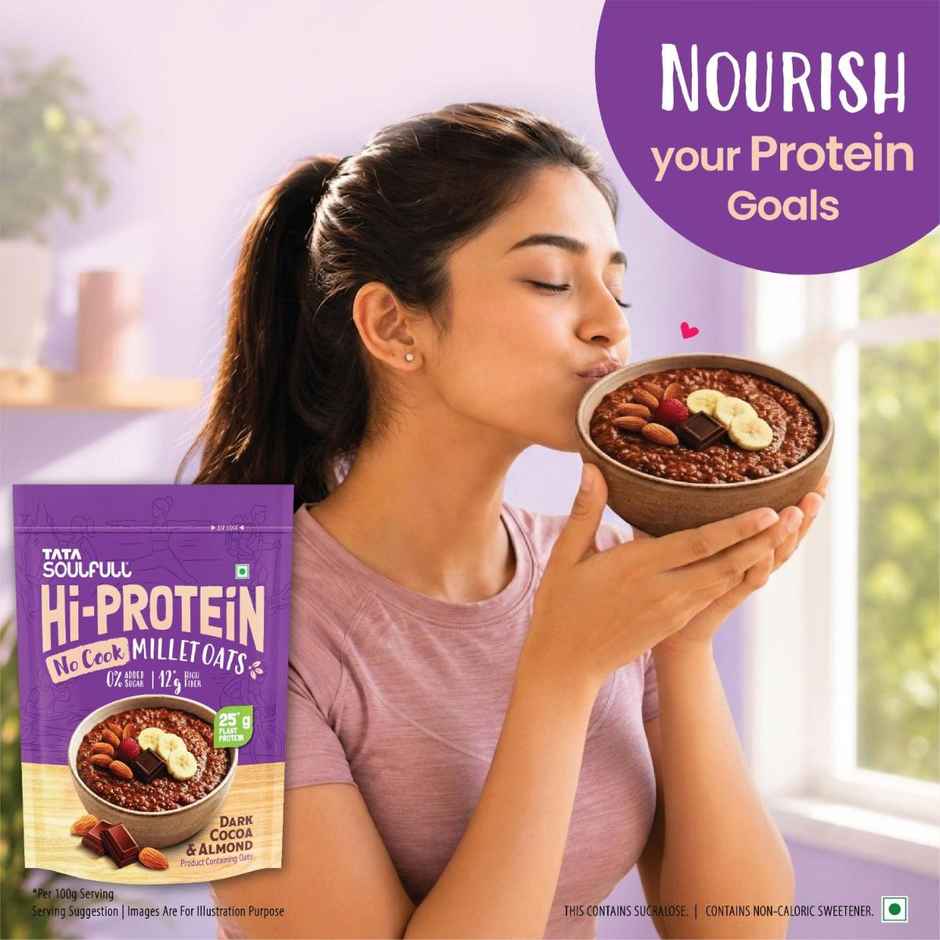 Tata Soulfull No Cook Millet Hi Protein Oats Dark Cocoa & Almond, 25g Plant Protein, High Fibre