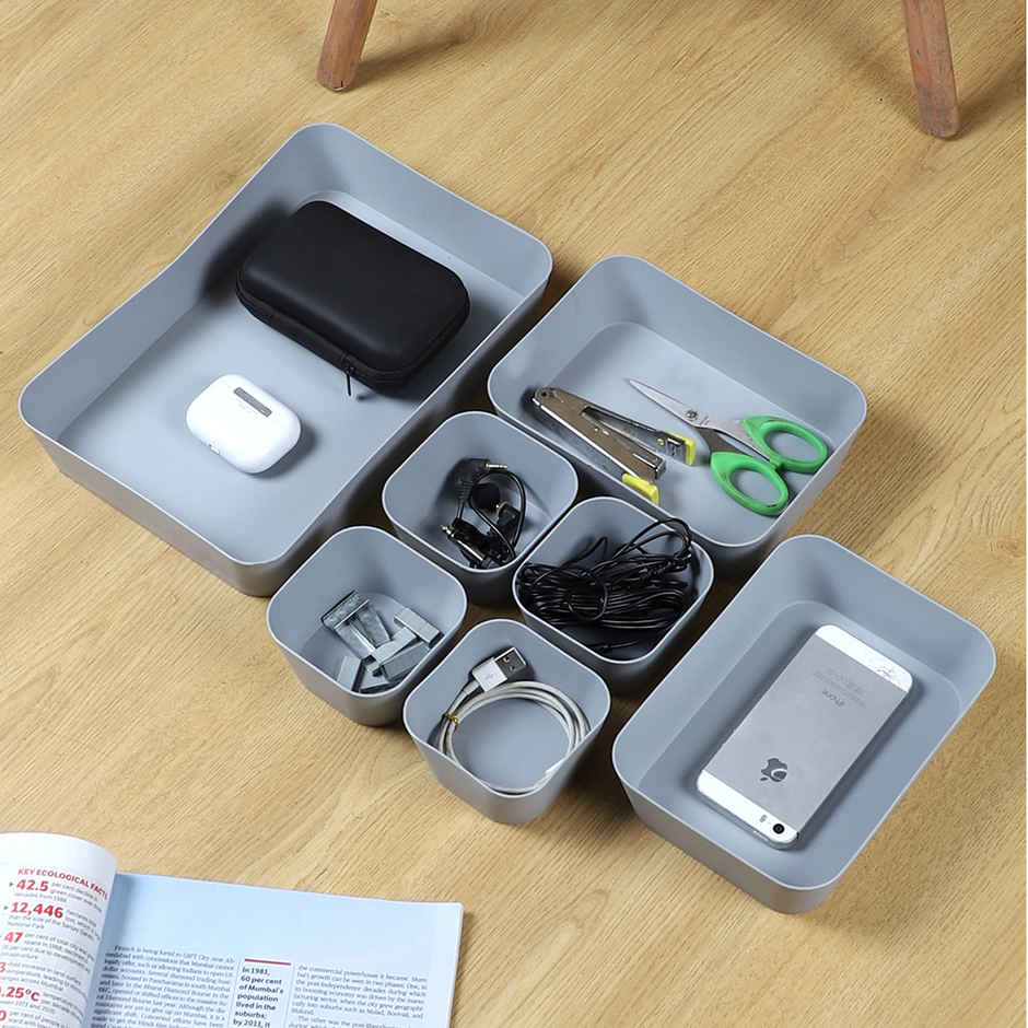Gluman Drawer Organizer Set | Multipurpose Storage Trays| Grey