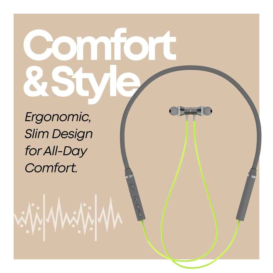 pTron Tangentbeat Bluetooth Neckband | Hd Calls | 18H Playtime | Sound Dual Device Pairing - Green Grey
