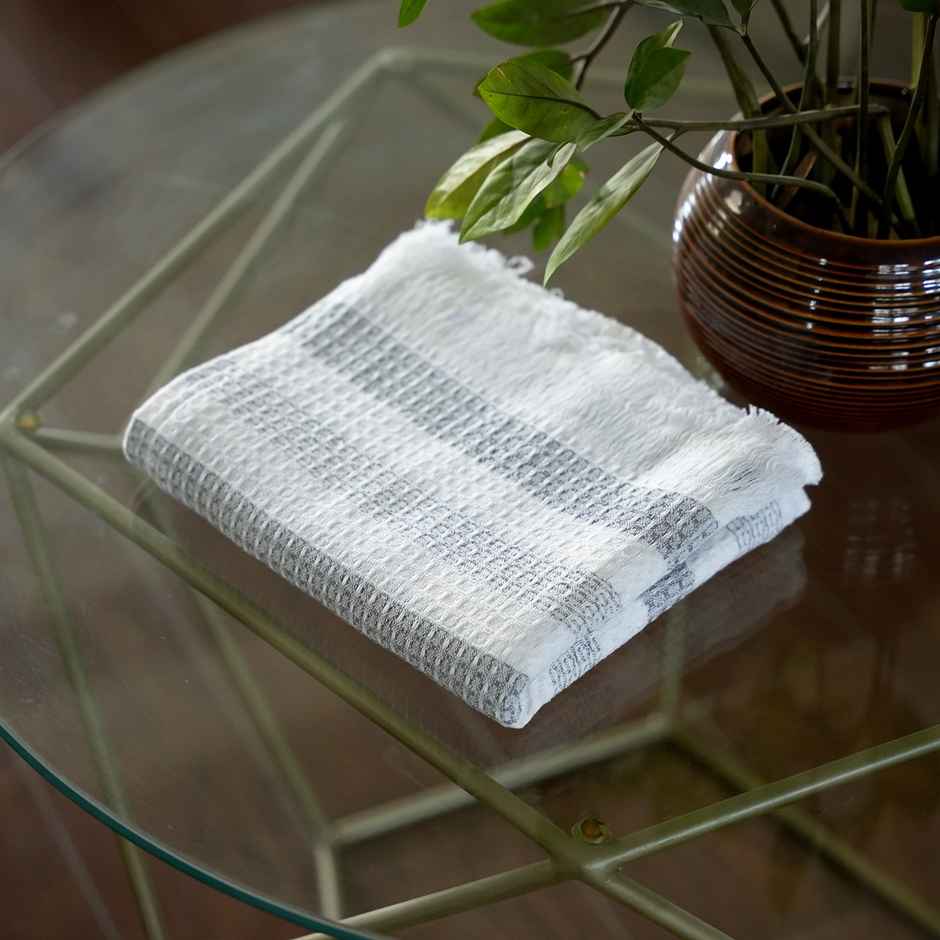 Thirsty Towel by Doctor Towels Cotton Bath Towel - Stripe Waffle Weave | 70 X 140 cm - Grey