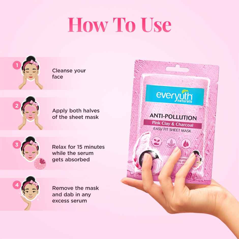 Everyuth Naturals Anti Pollution Pink Clay | Charcoal Sheet Mask