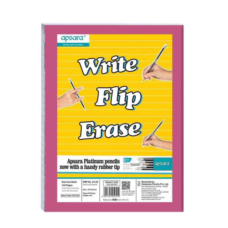 Apsara A4 Longbook Single Line Gsm 56 (29.7 x 21 cm, 140 Pages, Assorted Design)