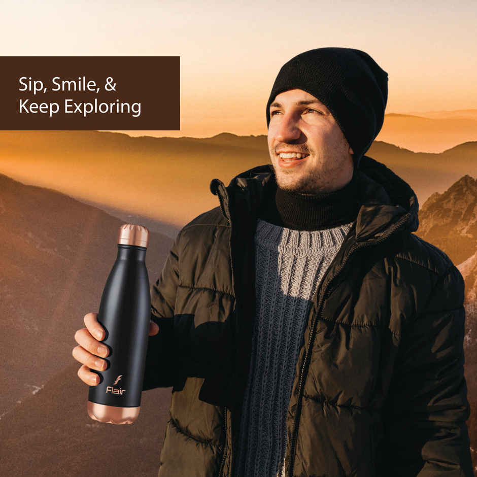 Flair Spark Vacuum Insulated Steel Water Bottle (500 Ml, Black)